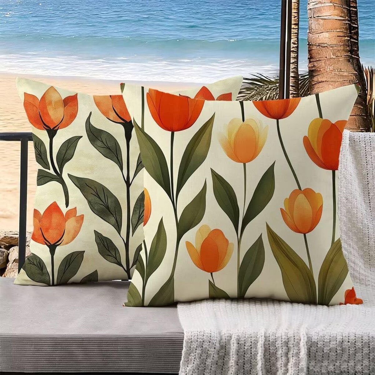 Buiten Kussen Set van 2 - Waterdicht Beige 40 x 40 cm