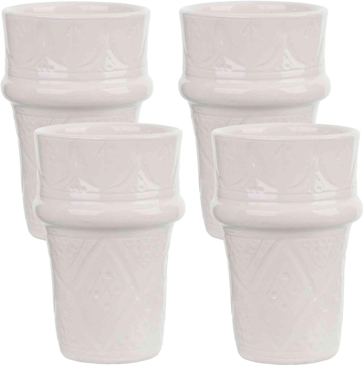 Latte Macchiato Set - 4 x 200 ml Witte Keramische Mokken met Decoratief Relief
