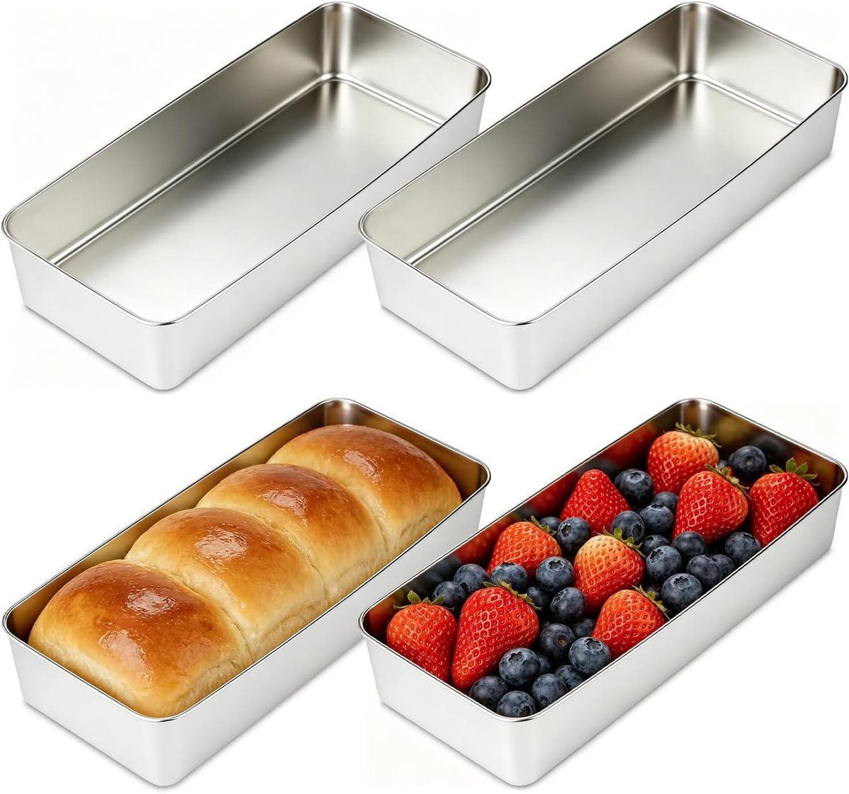 Set van 4 Rectangulaire Bakvormen voor Brood en Cake - RVS Oven Tray voor Toast en Plum Cake (33 × 15 × 6 cm)