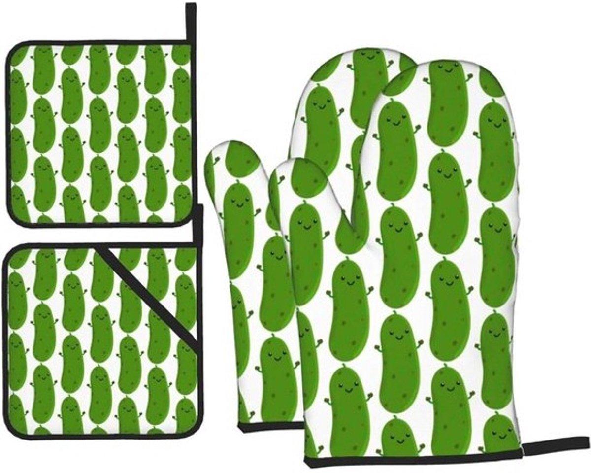 Ovenwanten en Pannenlappen - Hittebestendige Keukenhandschoenen - Koken en Bakken - Waterdicht Polyester - Set van 4 - Kleurrijk