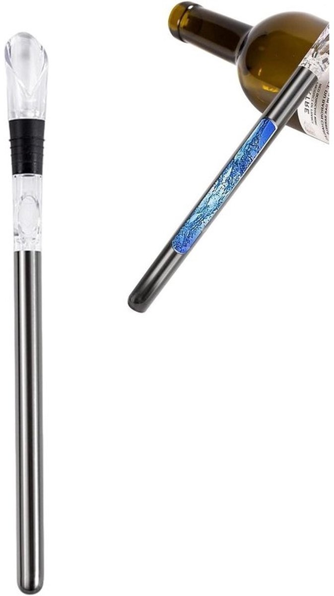 Wijnkoeler Stok - Flessenkoeler Staaf - Wijn Koelen - Roestvrij Staal - 328mm - Zilver