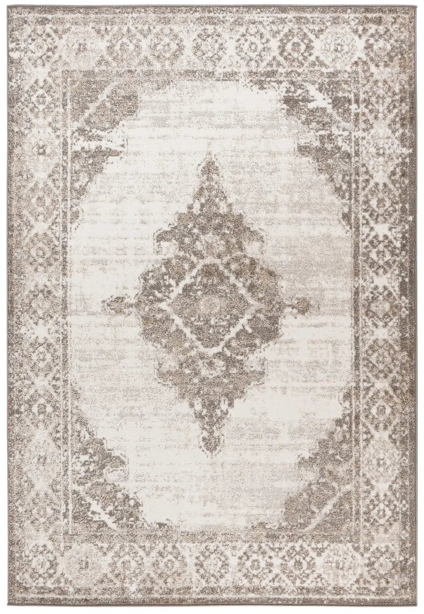 Dutch XXL Vintage Vloerkleed | Tapijt | Milas | Medaillon | Zilver/Beige | 80x150 cm Zilver / Beige
