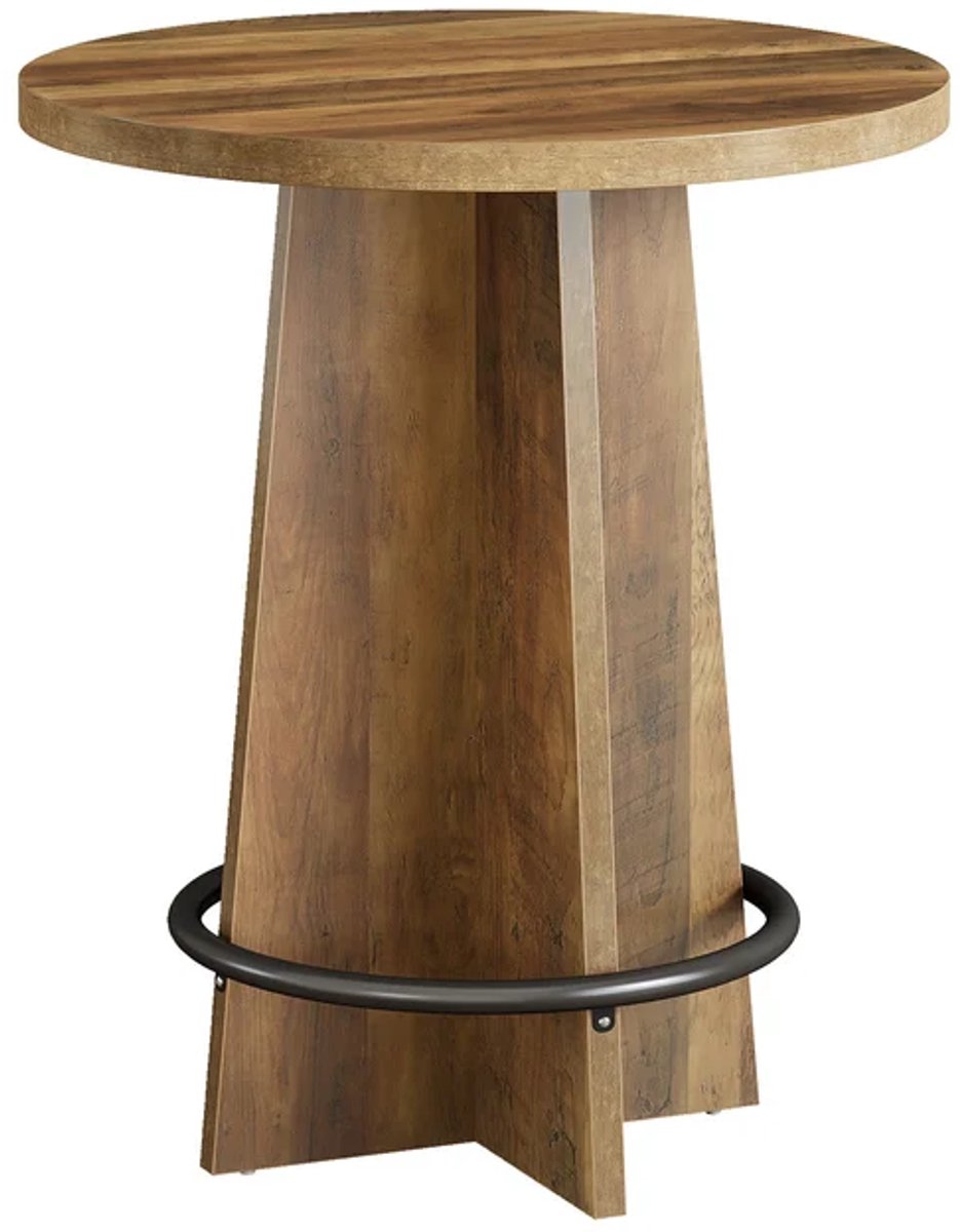 DMG Supply Bartafel - Rond - Met Metalen Voetsteun - 80 x 80 x 95 cm - Bruin/Zwart - MDF en Metaal