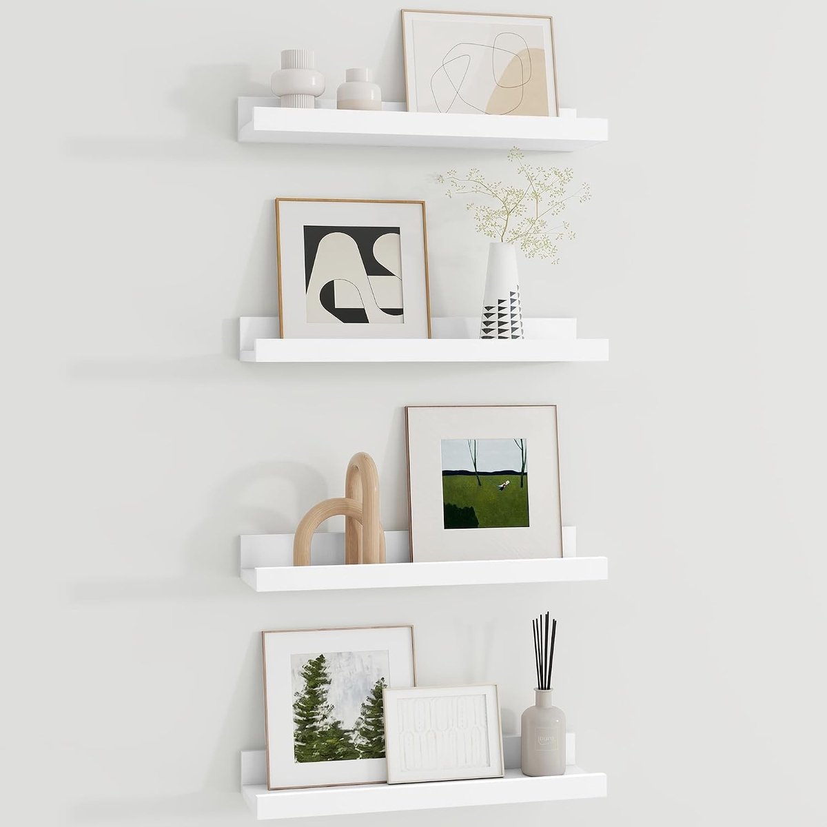 Set van 4 drijvende planken van 40 cm, witte houten wandplanken voor kinderkamer, woonkamer, slaapkamer en decoratie, ideaal voor boeken en fotolijsten