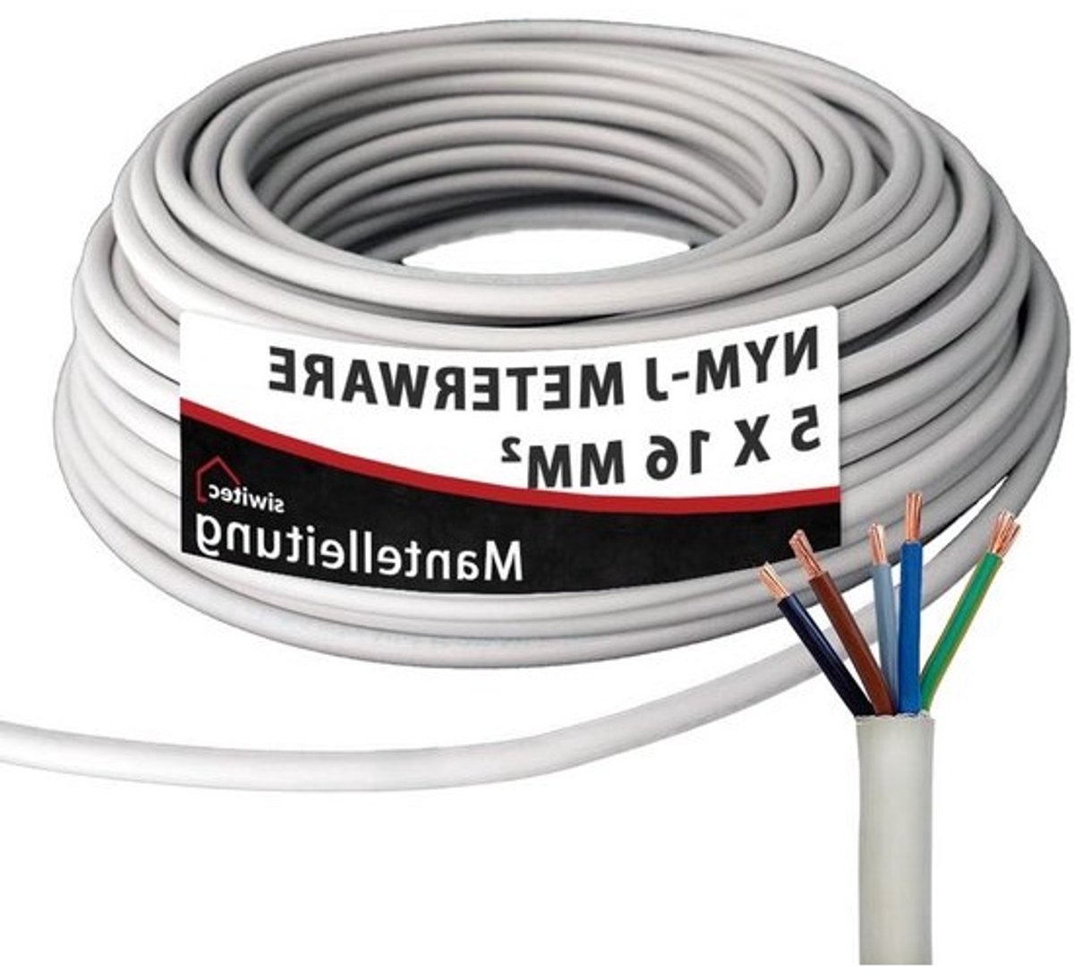 Installatiekabel NYM-J - Stroomkabel Mantelkabel - Gebouwen Installeren - Koper Geleider - 5 x 16 mm 10 m - Grijs