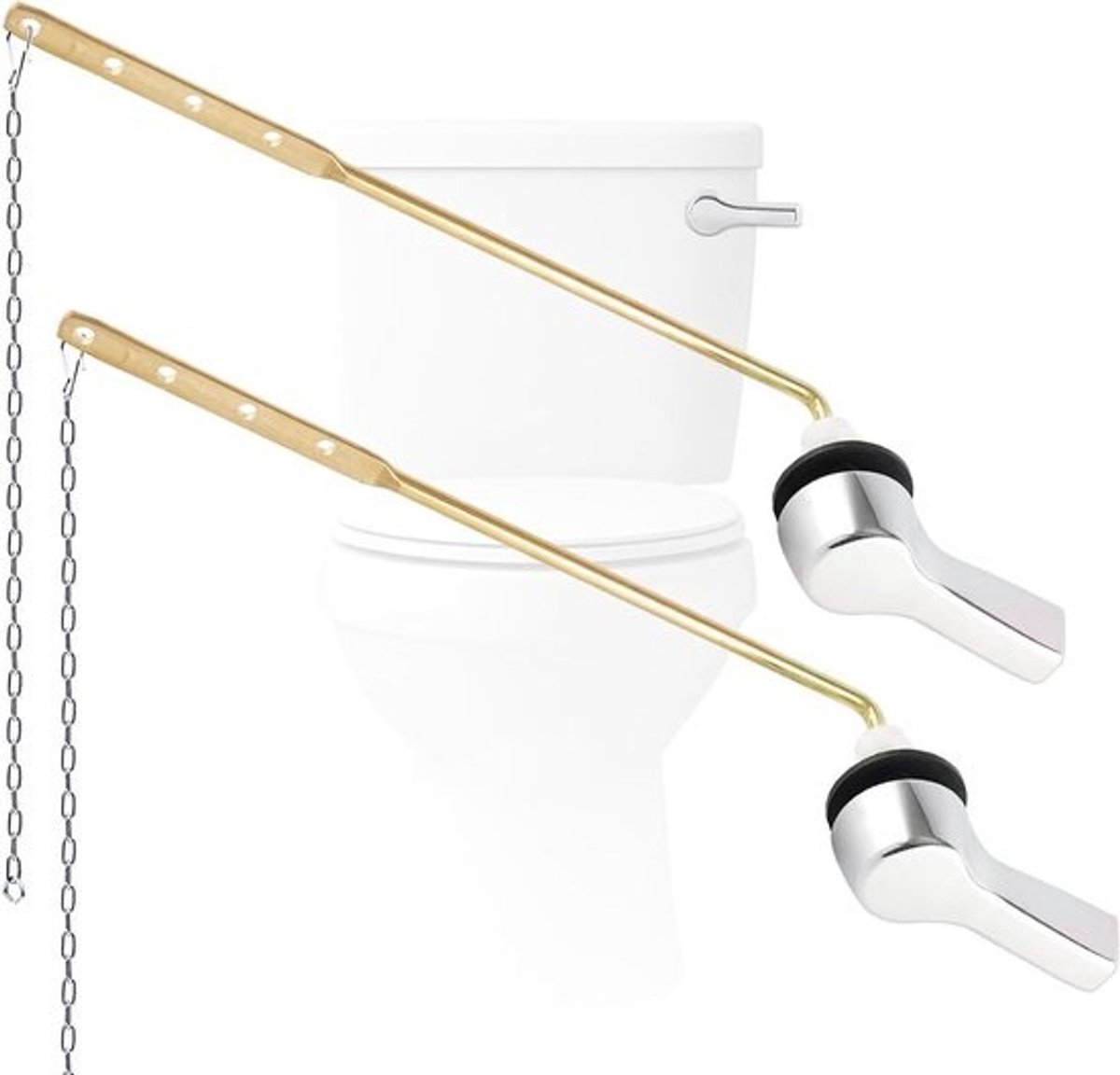 Toilet Hendel Vervanging - Spoelhendel Set - Toilet Reparatie - Front Mount Ontwerp - 2 stuks - Chroom