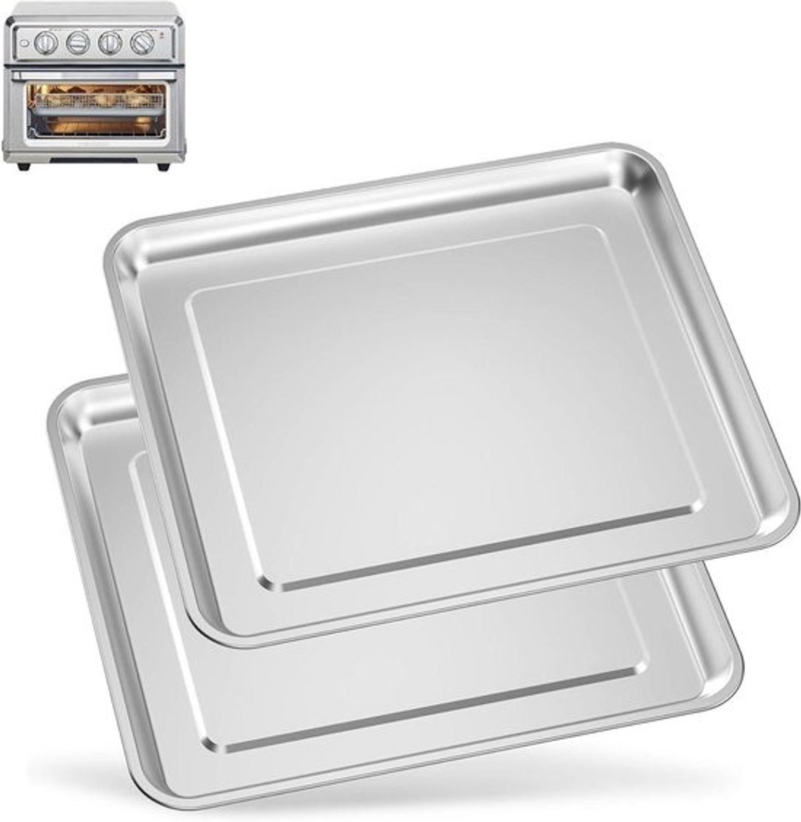Roestvrijstalen Bakplaat Pan - Lade Pan - Airfryer Accessoire - Corrosiebestendig - 2 Stuks - Zilver