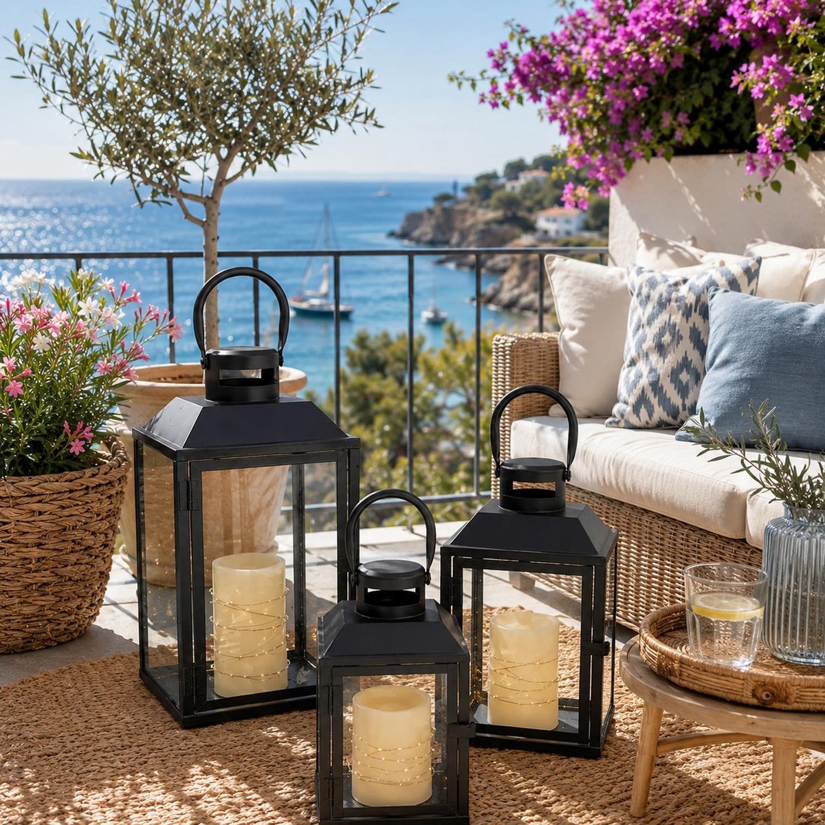 Set van 3 Tuinlantaarns - Zwart - H24/33/41 cm