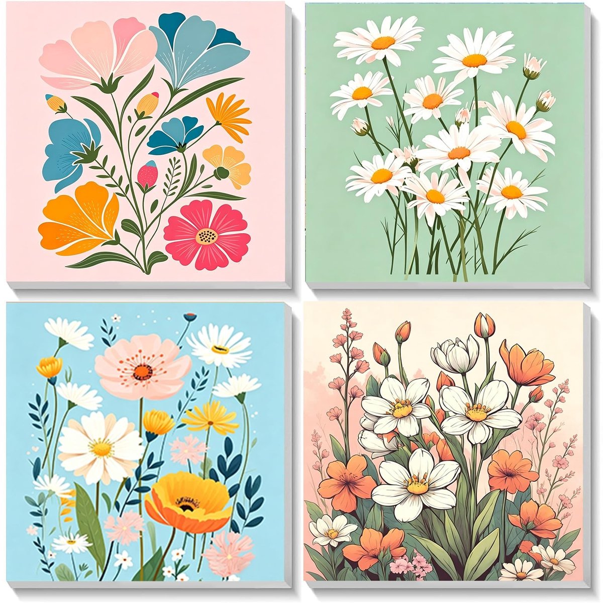 Verf op Nummer Set voor Volwassenen en Kinderen - 4 Stuks Bloemen met Houtlijst