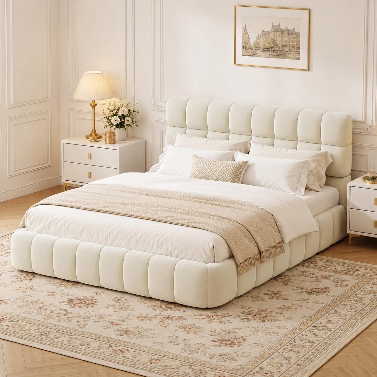 Bubble Bed 63 x 200 cm - Beige met Hoofdbord