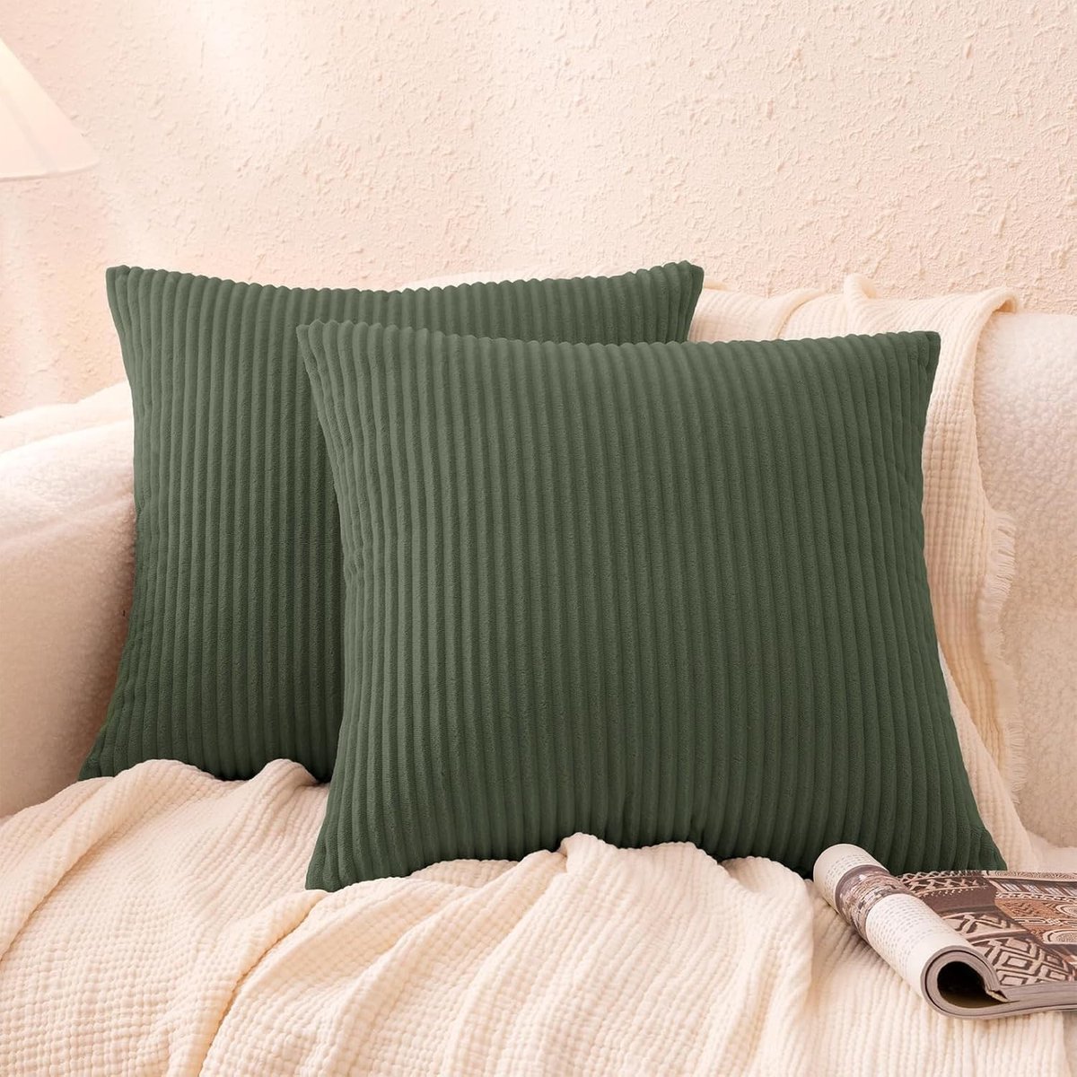 Kussenhoezen 45x45 cm, Set van 2, Groene Strepen, Zacht Materiaal voor Bank en Woonkamer, Decoratieve Kussens