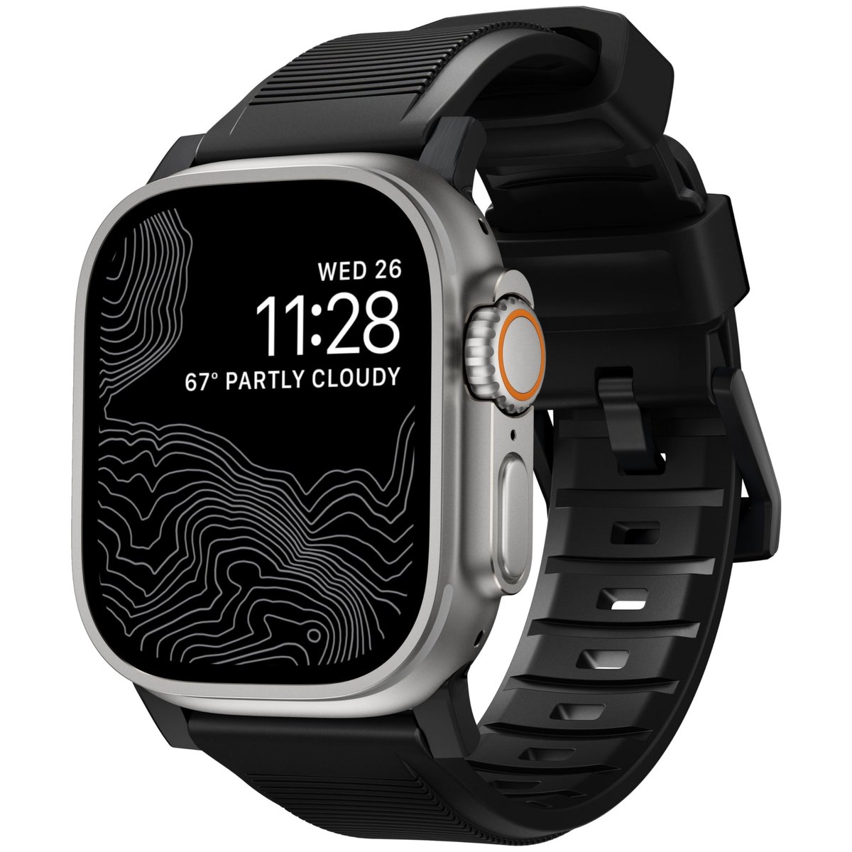 Rugged Strap voor Apple Watch - Zwart met zilveren connector