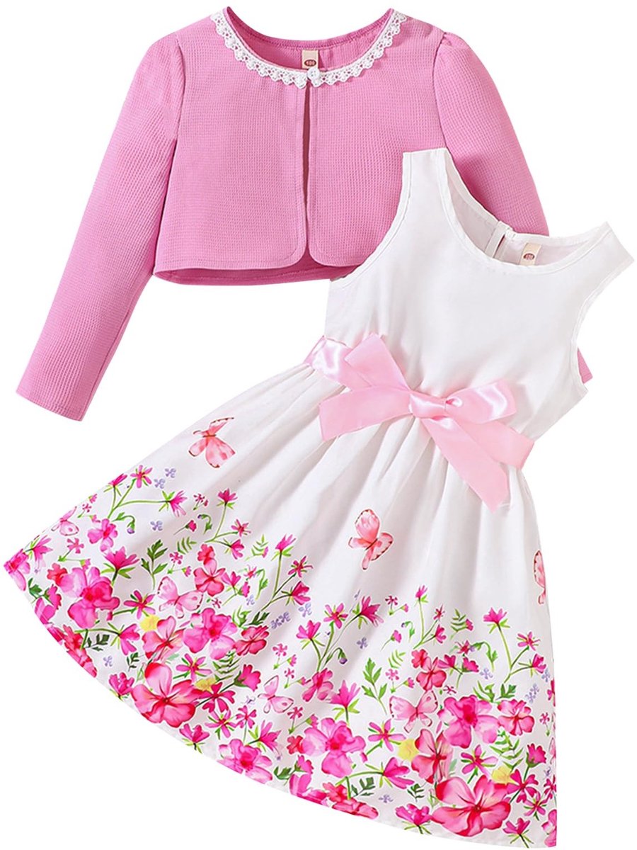 Jurk en Vest Set voor Meisjes - Bloemenprint 2-Delig