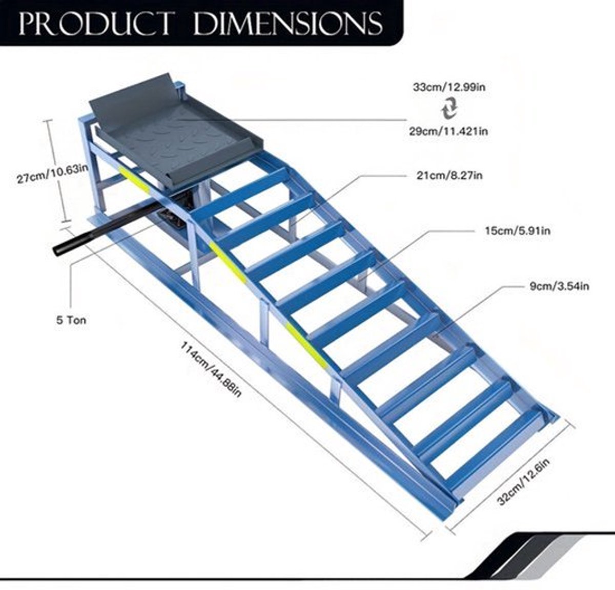 Hydraulische Autobrug – Autohefbrug – Autolift – Wagenlift – Hydraulische Ramps – Verstelbare Hoogte – Reflecterende Strepen – Veiligheidsborgpennen