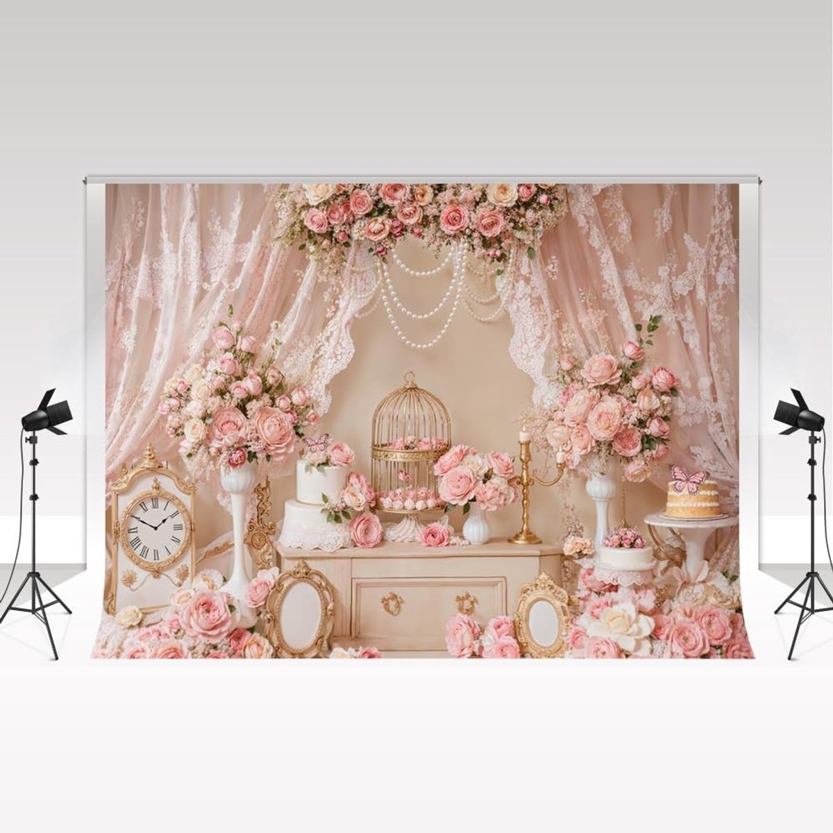 Fotografie Achtergrond - Roze Bloemenpatroon 3x2m