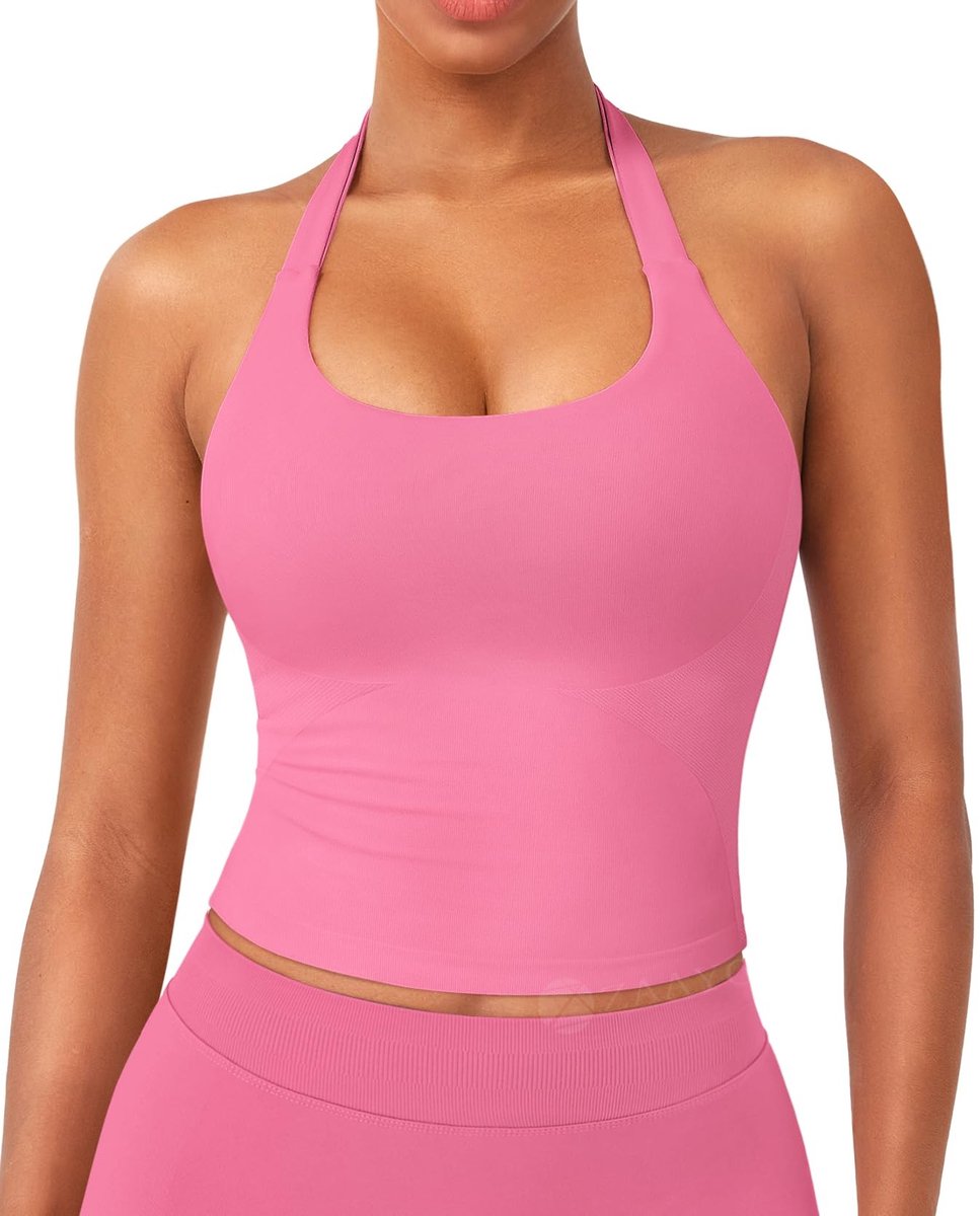 Sportieve Halter Tanktop met Korte Mouwen - Peperkleur