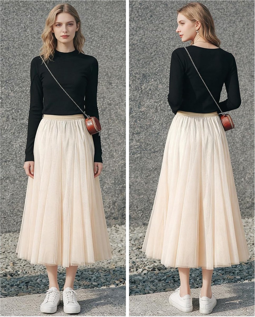 Lange Maxi Tulle Rok voor Dames, A-lijn Midi Rok, Hoog Taille, Laagjes, Geplooide Tutu Rok voor Bruiloft en Feestjes