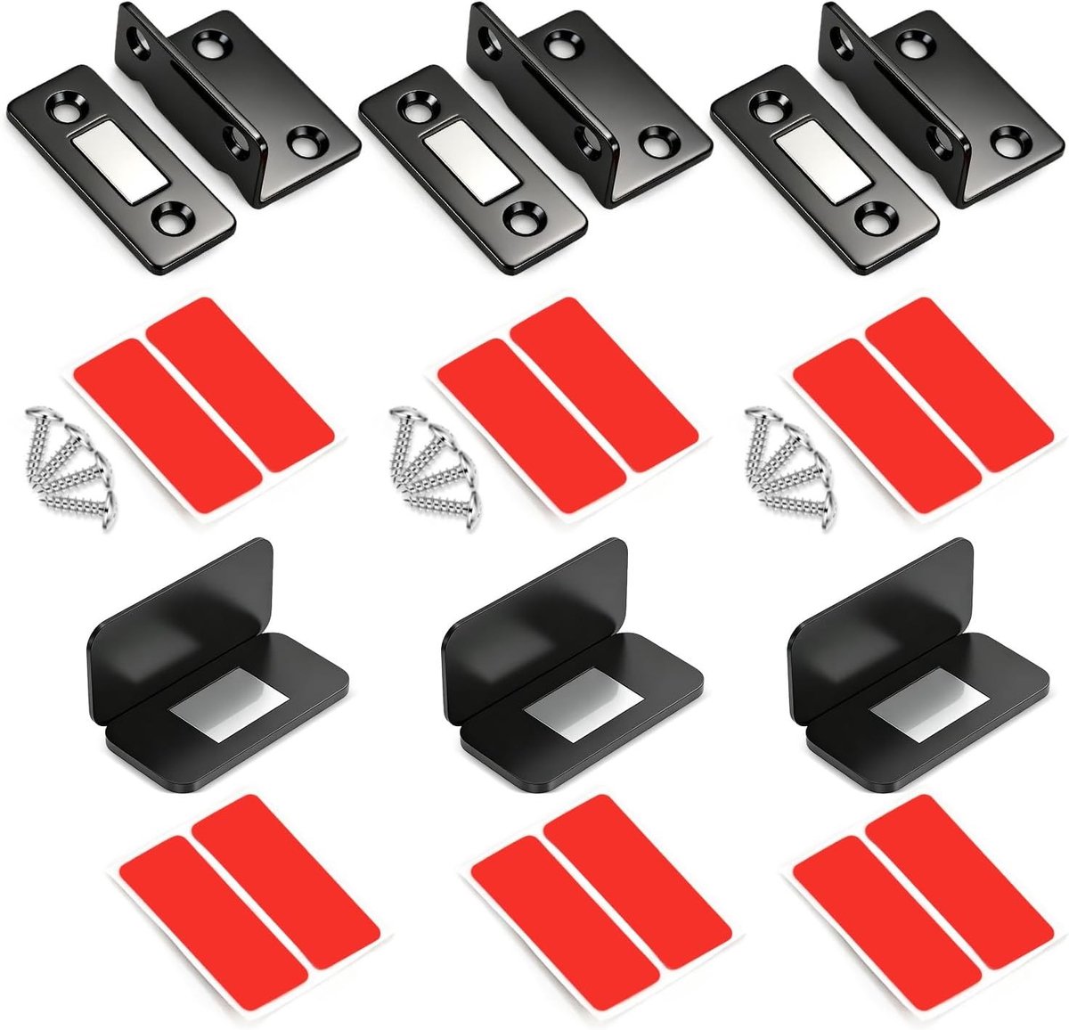 Zelfklevende Magnetische Sluiters voor Kastdeuren, 6 Stuks, Ideaal voor Keuken en Laden, Makkelijk te Installeren zonder Boren, Zwart