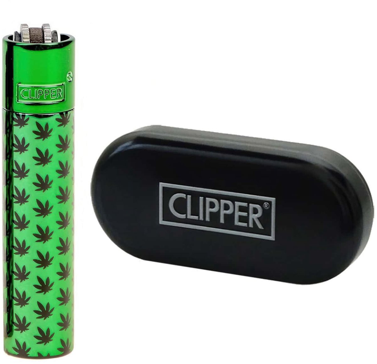 Clipper Large Metal Aansteker "Mini Leaves" Green