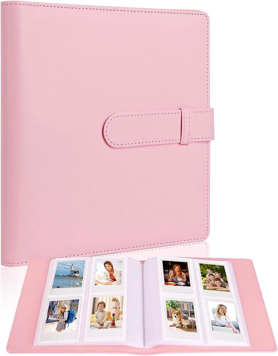 Mini Fotoalbum met 256 Pocket voor Instax Mini en Polaroid, PU Leren Kaft, Perfect als Gastenboek voor Bruiloften en Verjaardagen, Roze Design