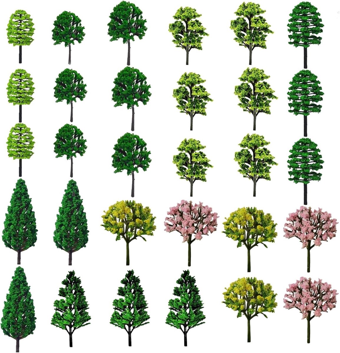 Set van 30 boommodellen voor modelspoorbanen, realistische bomen voor diorama's en landschappen