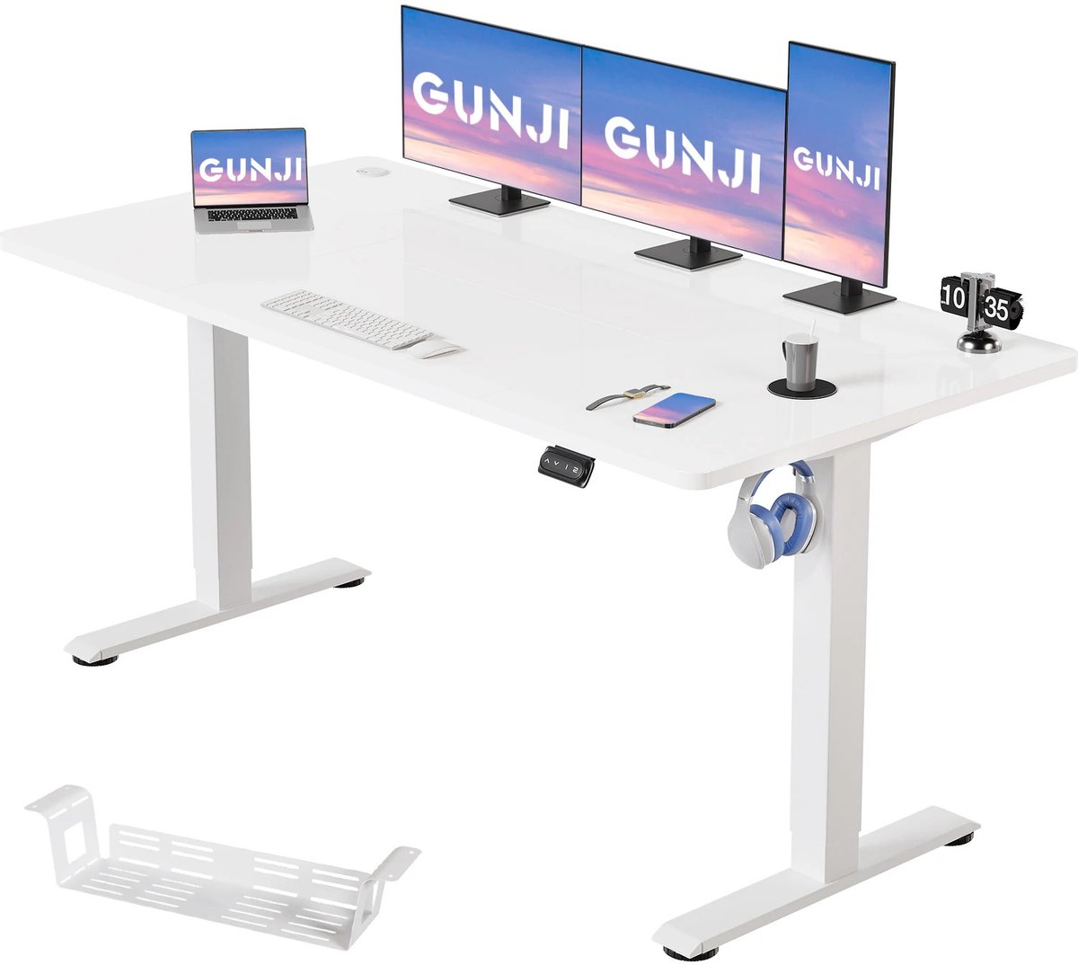 Gudalio Zit Sta Bureau - Sta-bureau - Computertafel - Elektrisch - In hoogte verstelbaar - Ergonomisch - Modern - 160x70 cm - Wit