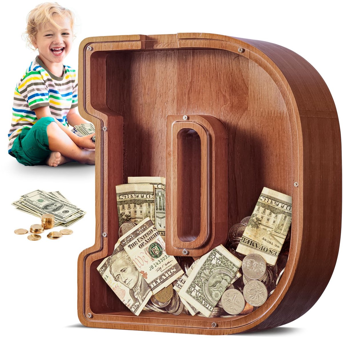Grote Houten Spaarpot - Alfabet D