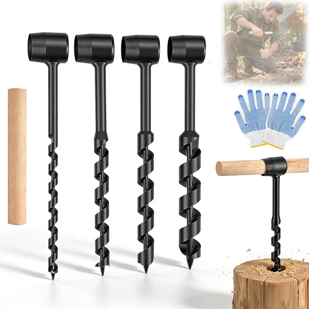 Handboor Set voor Bushcraft - 4-delige Hoogwaardig Koolstofstaal