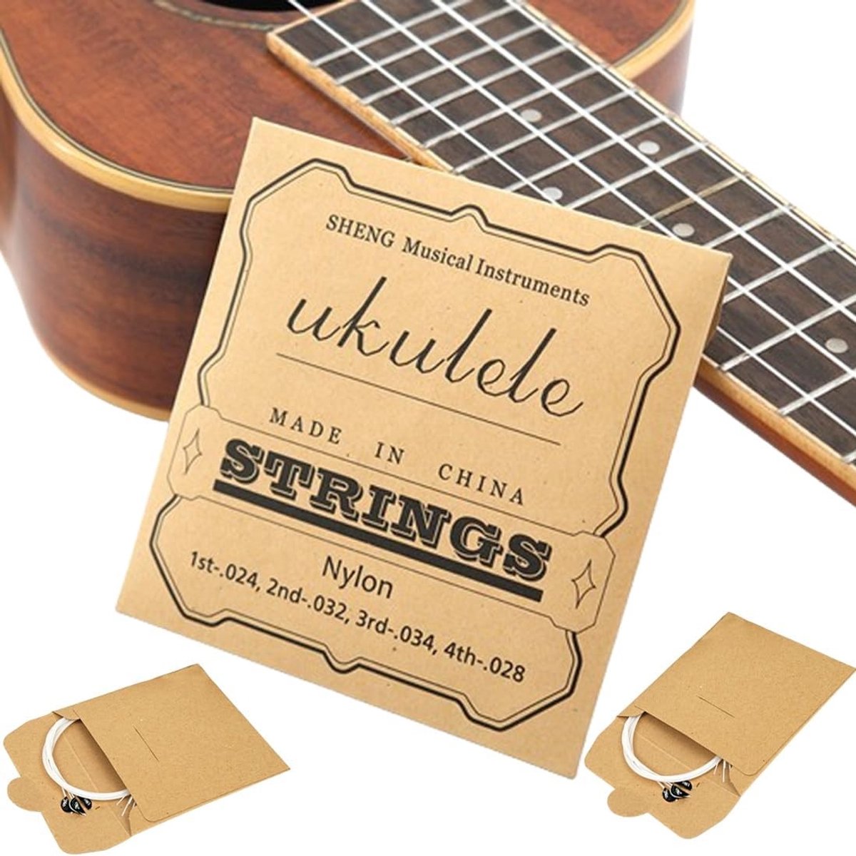 Nylon Snaren voor Ukulele - 4 Snaren voor Concert en Soprano Ukulele, Wit, Set van 2, Duurzaam en Geluidrijk