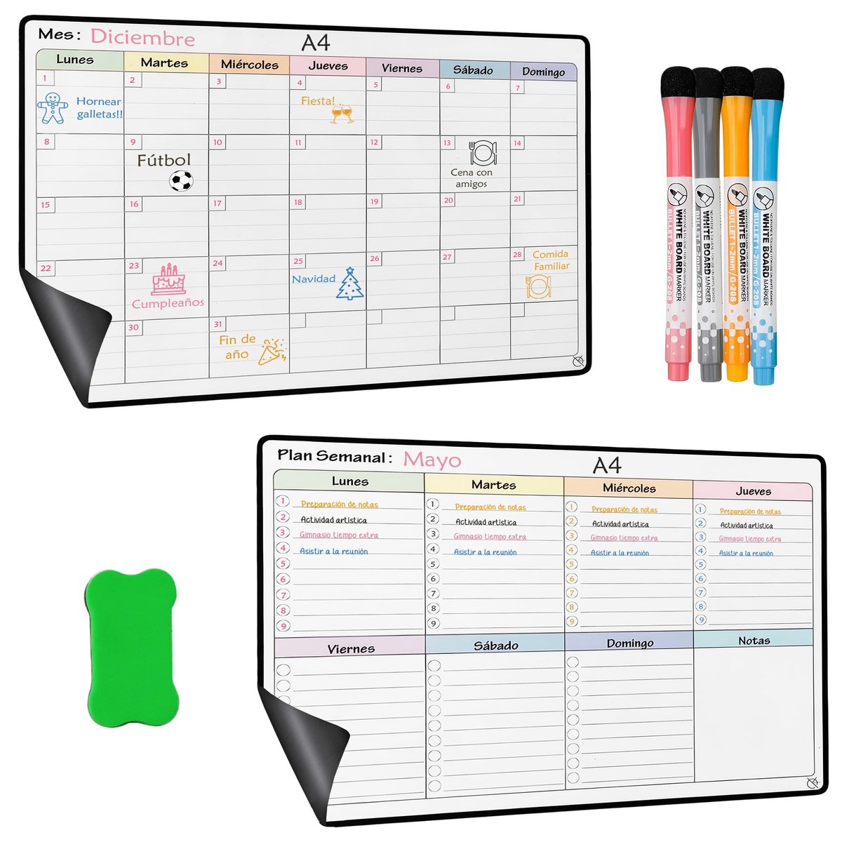 Magnetische Fridge Kalender - A4 Maand- en Weekplanner