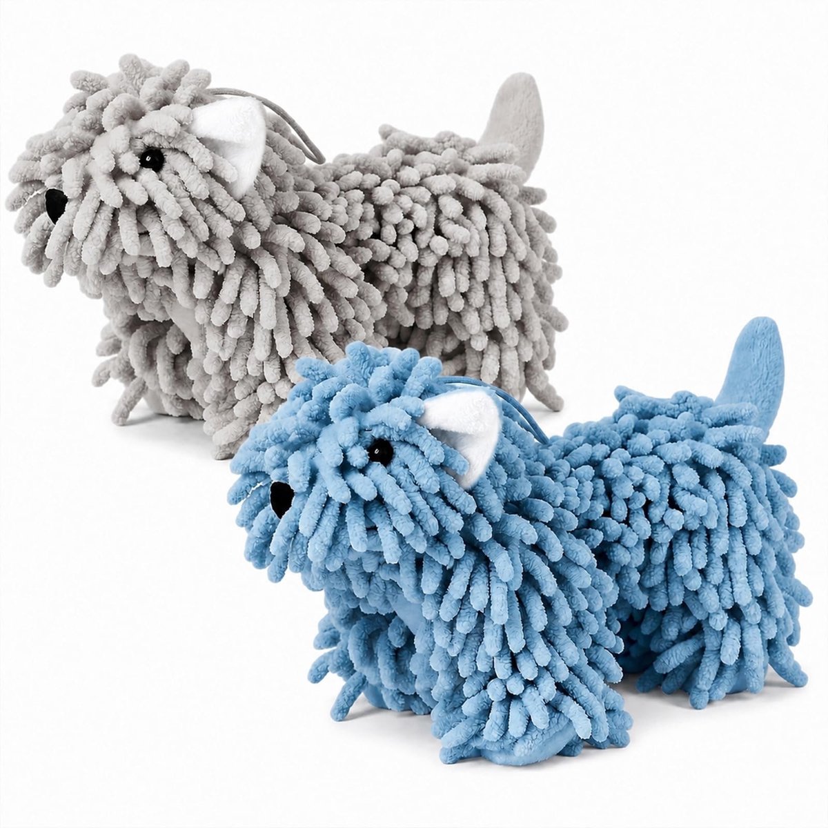 Chenille handdoek - Hondenvorm - 2 stuks - Grijs en blauw