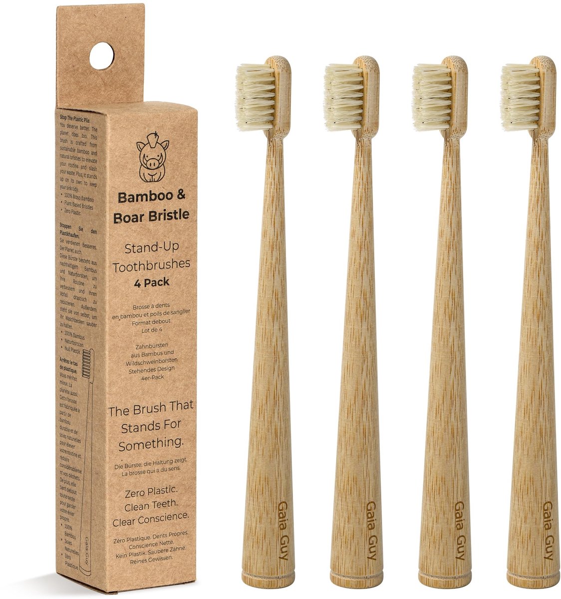 Bamboo Tandenborstel - 4 Stuks - Natuurlijke Haren - Plasticvrij