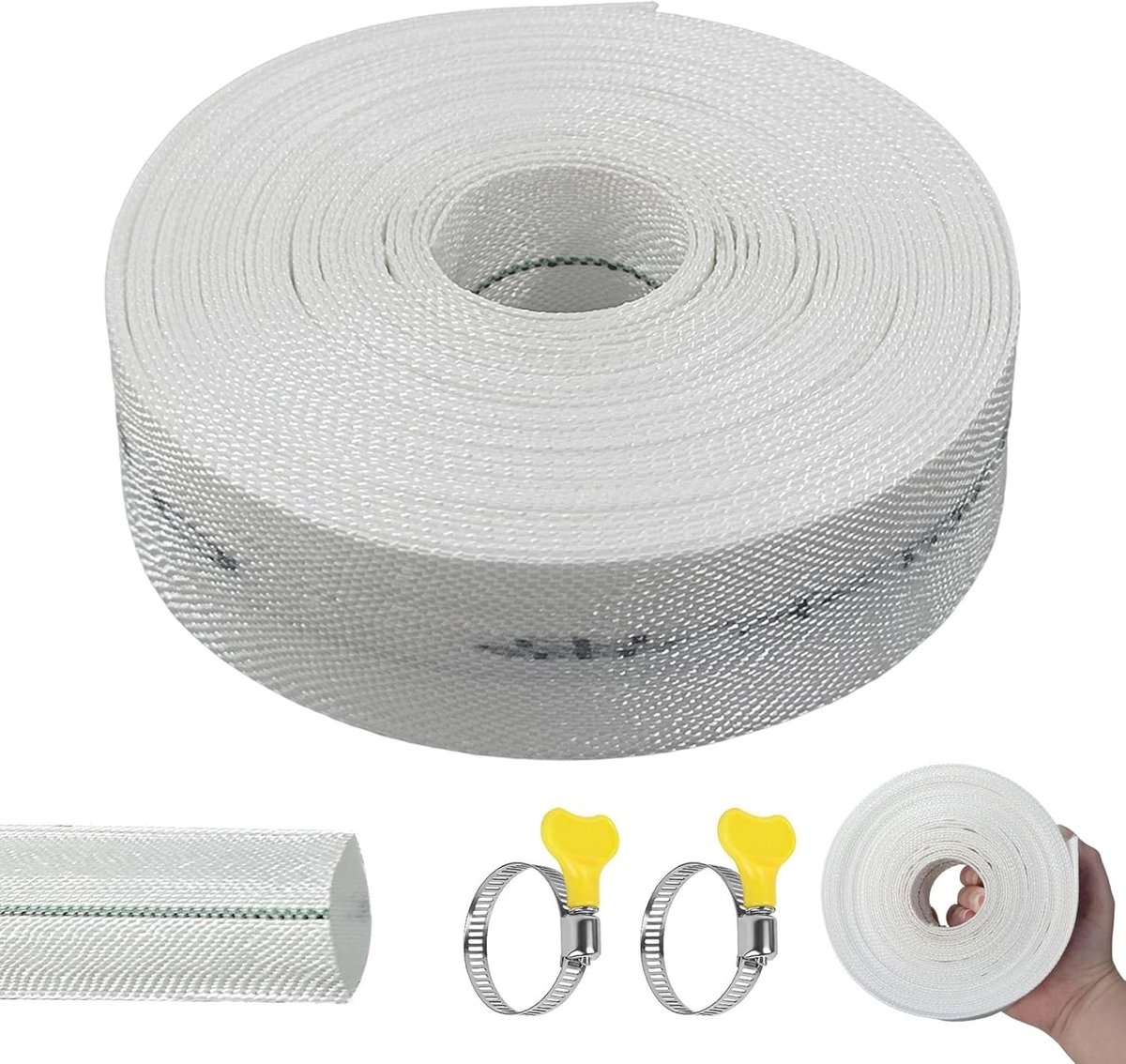 Woven Tuinslang 10 m met Diameter 32 mm, Vouwbare Slang voor Tuinirrigatie en Afvoer, Inclusief Slangklem en Rolwagen