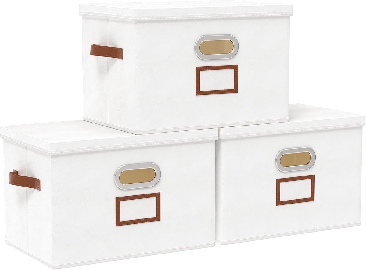 Opbergdozen met Deksel, 45 x 30 x 30 cm, Vouwbare Opbergmanden voor Thuis en Kantoor, Decoratieve Oplossing, Set van 3