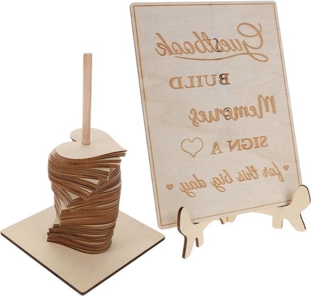Houten Gastenboek Hart - Trouwboek Aandenken - Bruiloft Decoratie - Hartvorm Ontwerp - 18x12.5x0.3cm - Beige