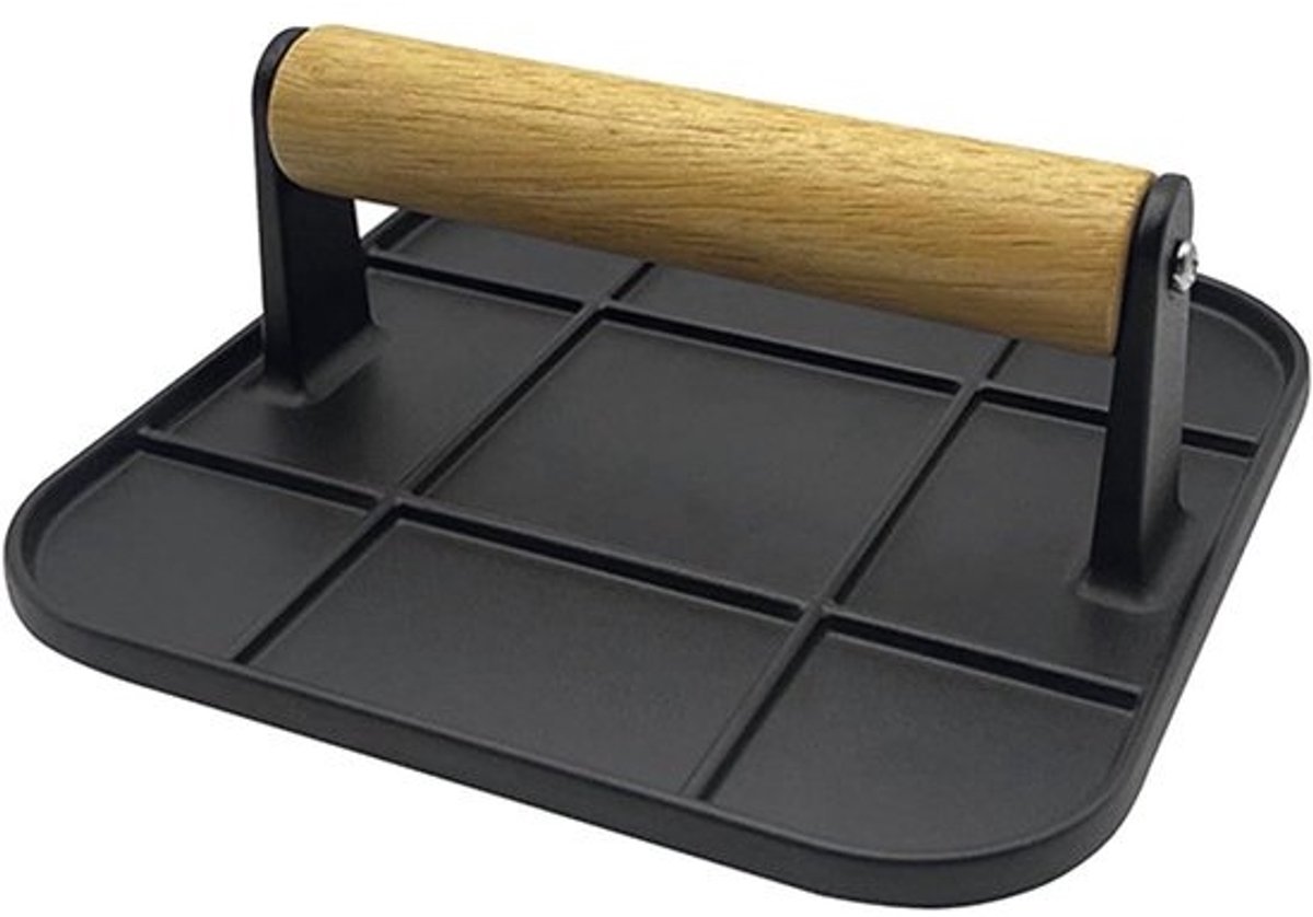Burgerpers - Hamburger Smasher - Perfecte Burgers Maken - Gietijzeren Grillpers - 16.9 cm Diameter - Zwart