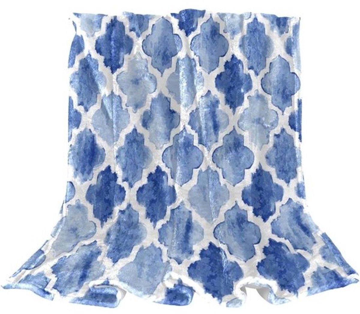 Fleece Gooi Deken - Pluche Sherpa Deken - Comfort Verhogend - Dubbelzijdig Zacht - 150x100 cm - Blauw Geometrisch