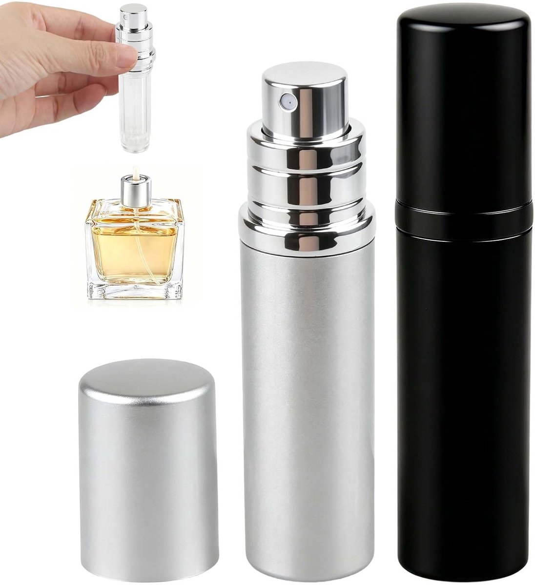 Reisverpakking van 2 Lege Mini Parfumflesjes van 5 ml - Draagbare, Lekvrije Aluminium Sprayflessen voor Mannen en Vrouwen