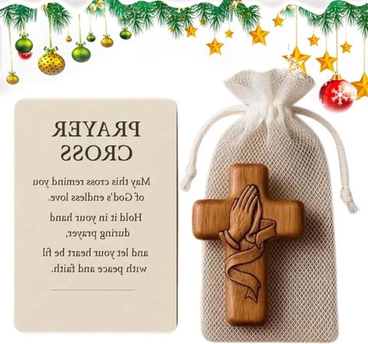 Houten Kruisbeeld - Spiritueel Symbool - Dagelijkse Devotie - Handgemaakte Gravure - 12.3 x 6.2 cm - Houtkleur
