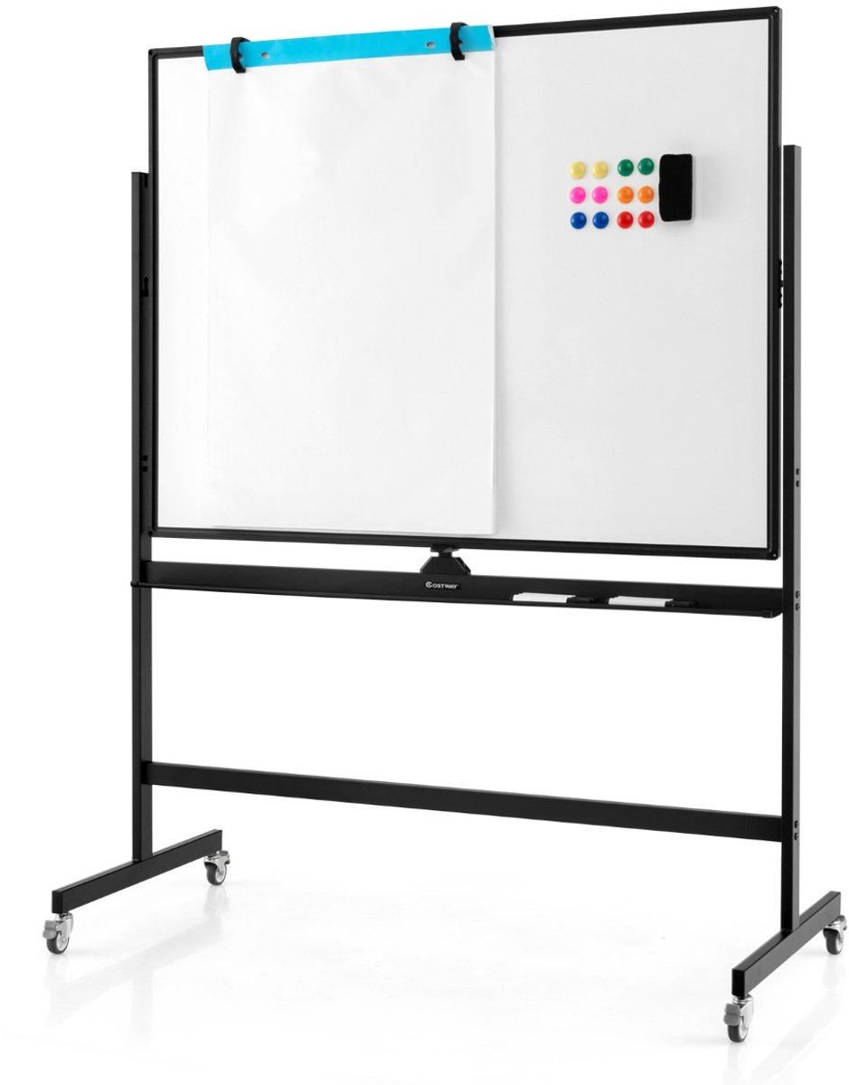 SureDeal® - Whiteboard - Magnetische Dubbelzijdige Hoogte - Wielen Grote - Kantoor - Klaslokaal - 126x53,5x160 cm - Zwart