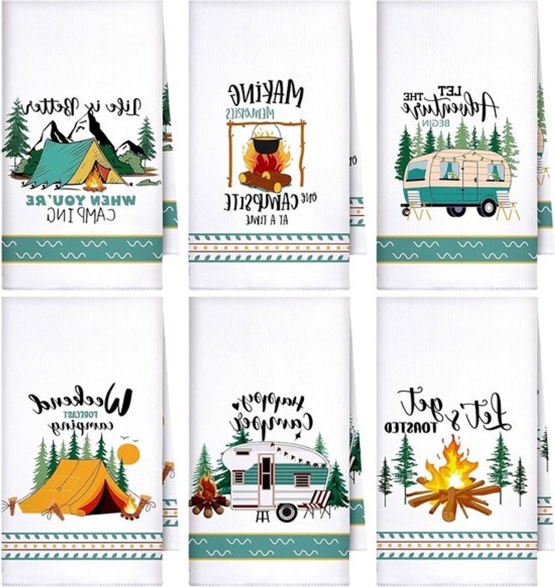 Keukendoeken Set - Theedoeken Absorberend - Keuken Schoonmaken - Camping Thema Ontwerp - 60 x 40 cm - Meerdere Kleuren