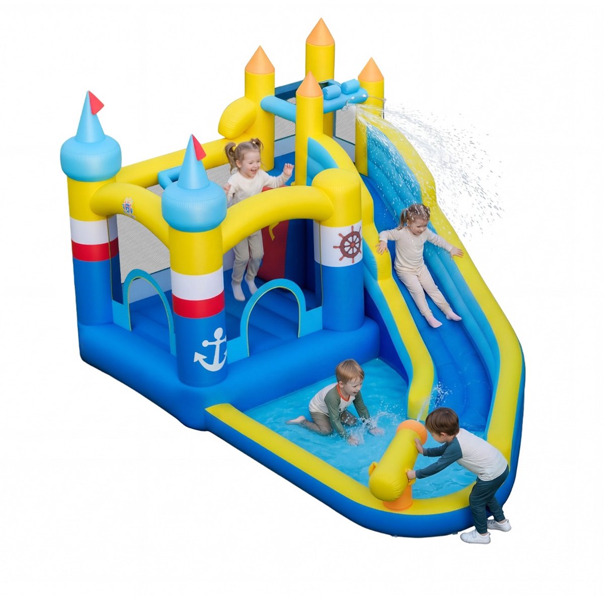 SureDeal® - Kussen - Opblaasbare Waterglijbaan Waterpark - Kinderen - Peuterbad Opblaasbaar Basketbal - 431x290x259 cm - Multicolor