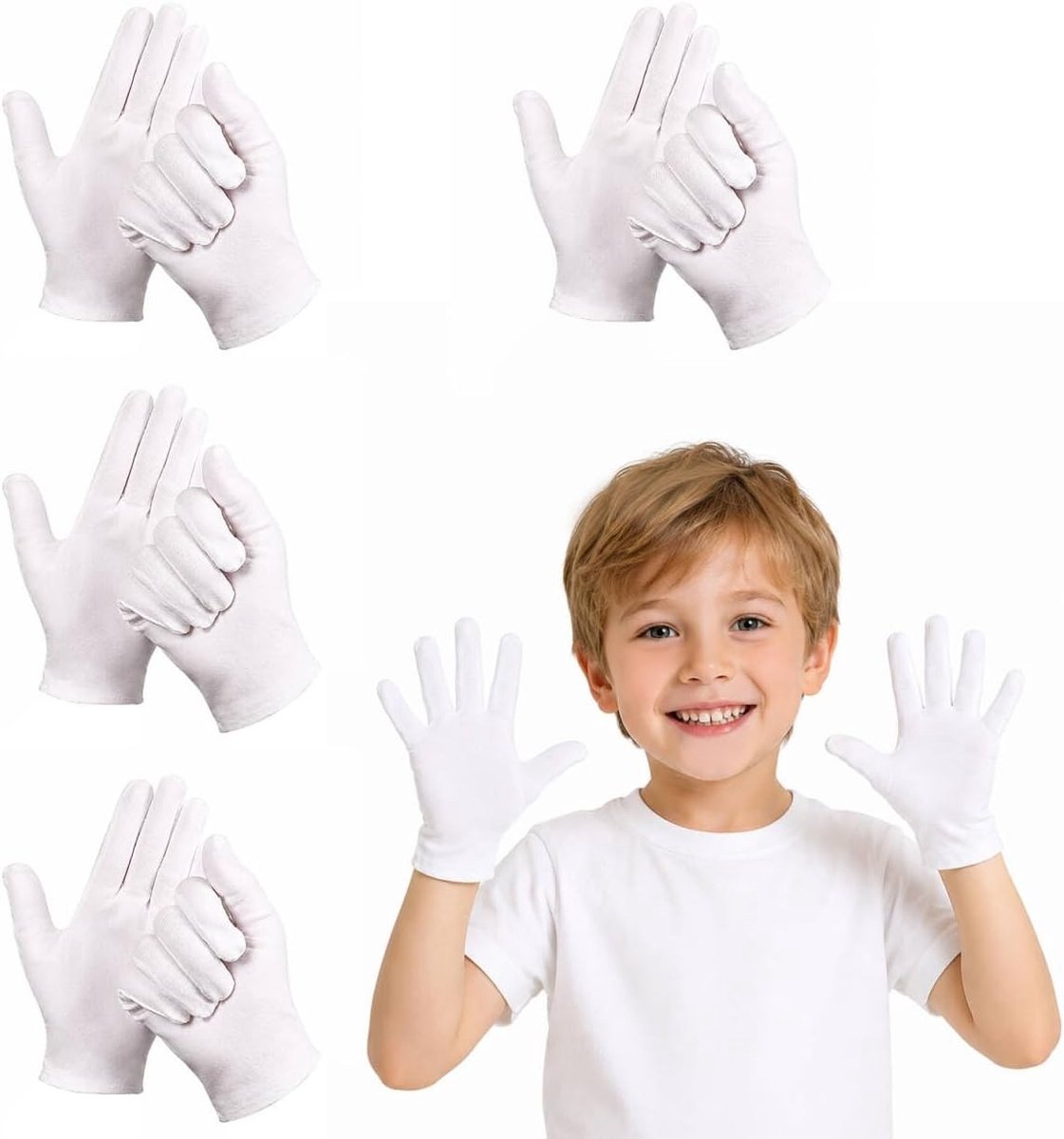 Zachte katoenen kinderhandschoenen voor eczeem, bescherming tegen droge handen, 4 paar witte handschoenen voor kinderen