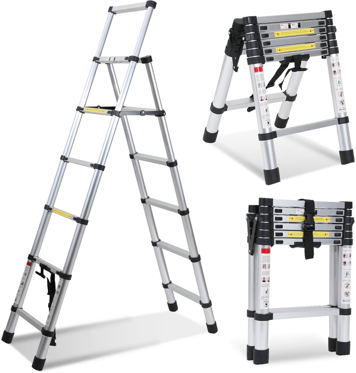 Opvouwbare telescopische ladder - 1.7m en 2m met 11 treden