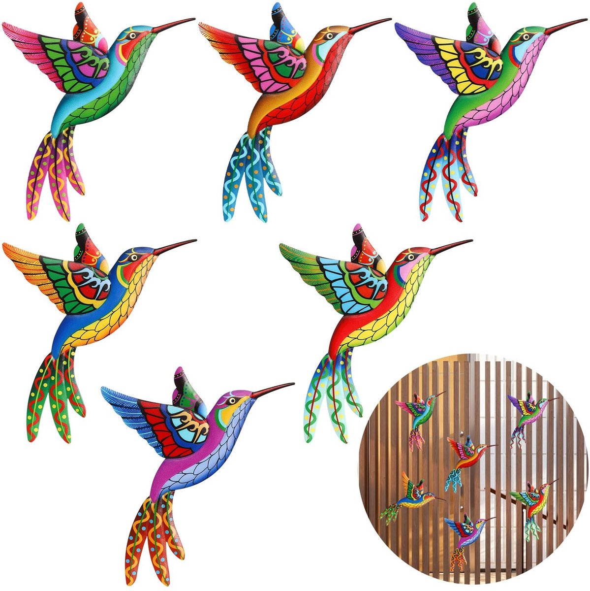 Metaal Hummingbird Wanddecoratie - Set van 6 Stijlen