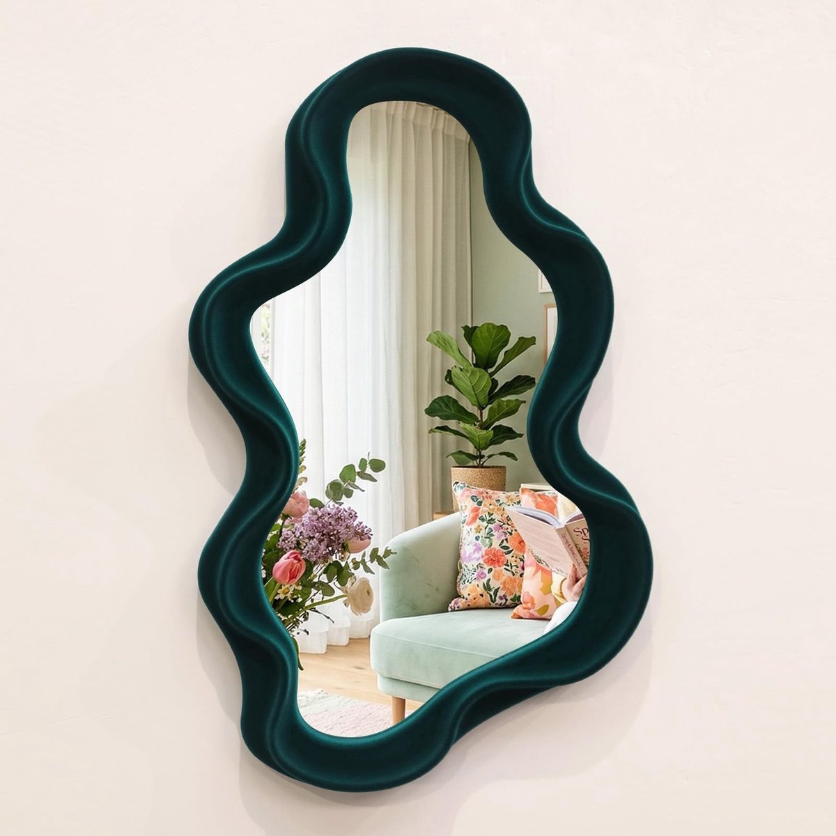 Decoratieve Wandspiegel - Cloudvorm - Groene Lijst