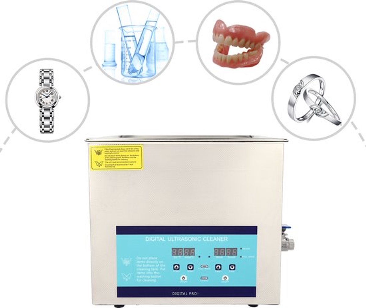 Ultrasoonreiniger 10L - 240W Vermogen - Zilver - Met EU Stekker - Voor Sieraden En Horloges