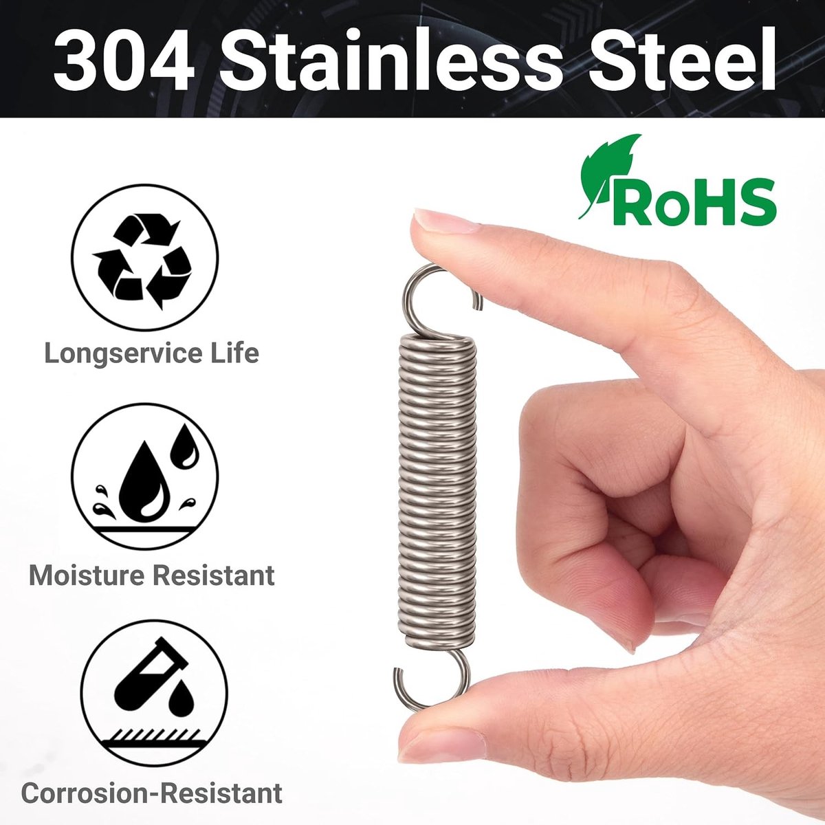 RVS spanners met haken - Tension springs 60 mm buitendiameter, 10 mm draaddikte, 1,6 mm maximale trekkracht, 4 stuks, ideaal voor bevestiging en vering