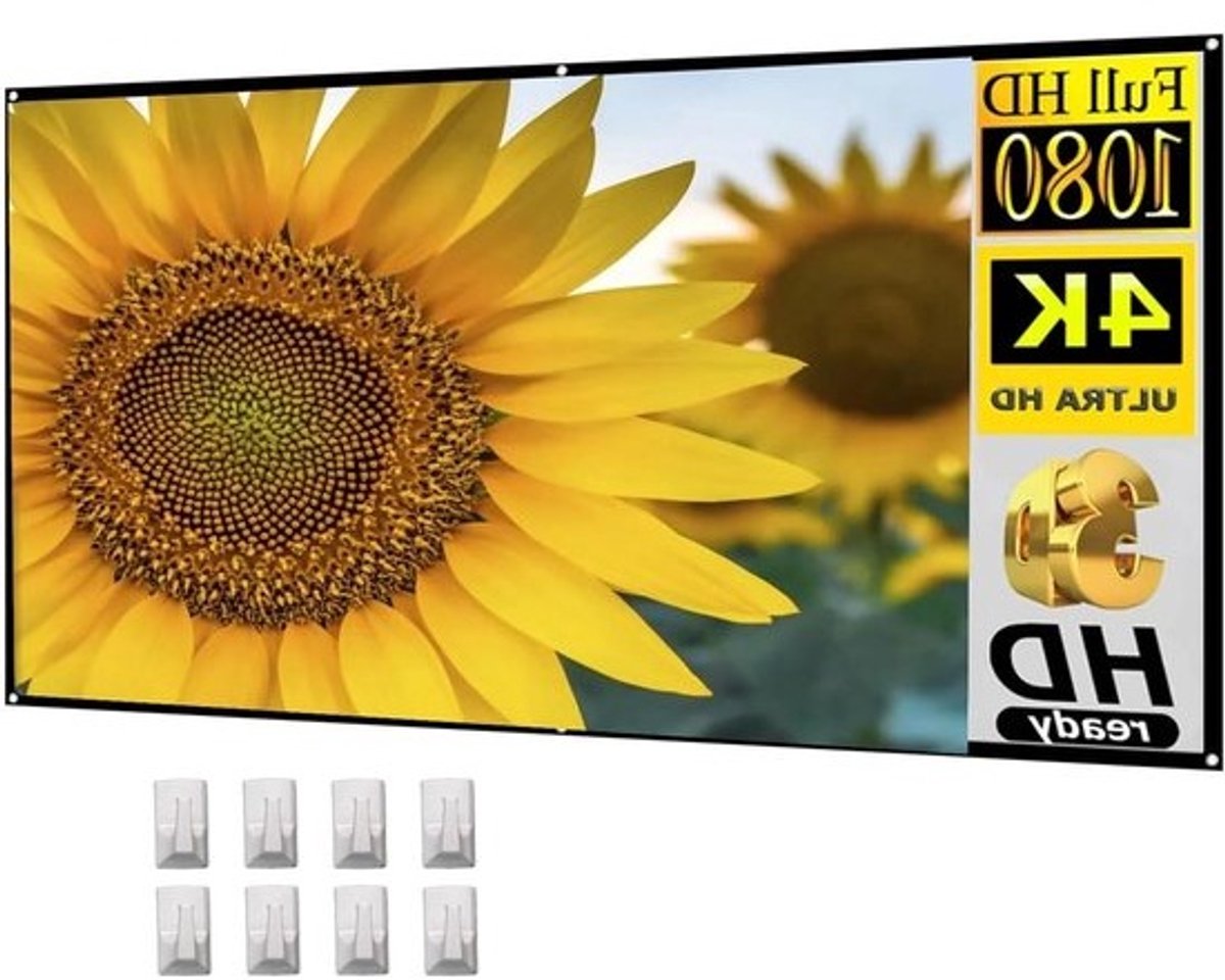 Projectiescherm - Draagbaar Scherm - Filmavond Thuis - Opvouwbaar Ontwerp - 100 Inch 16:9 - Wit