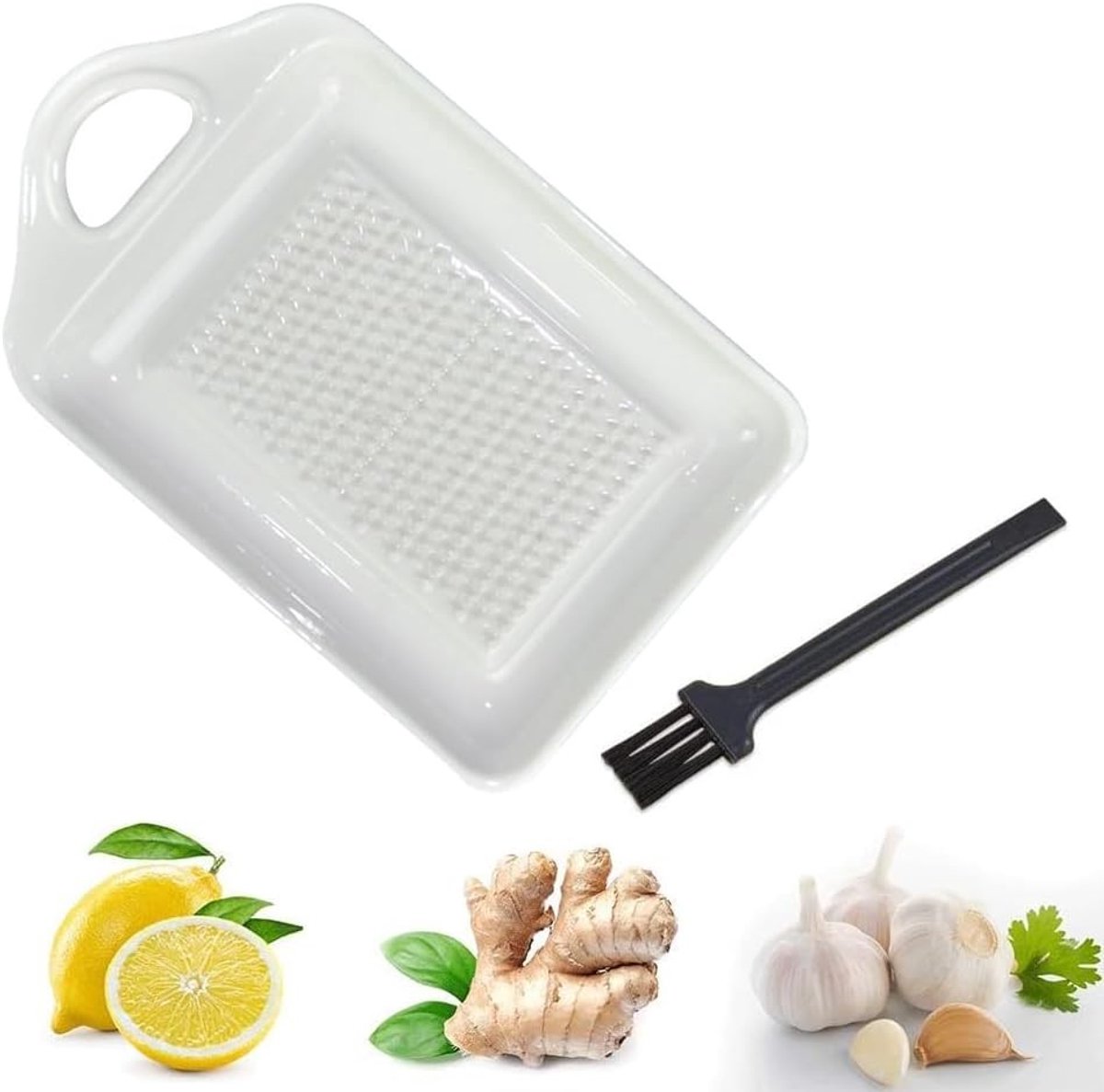 Multifunctionele Keramische Rasp voor Gember, Knoflook en Uien - Eenvoudig te Reinigen, 11 x 6.8 cm, Wit, Vierkant, Ideaal voor Groenten en Fruit